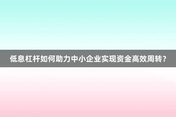 低息杠杆如何助力中小企业实现资金高效周转？