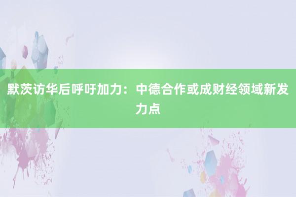 默茨访华后呼吁加力：中德合作或成财经领域新发力点