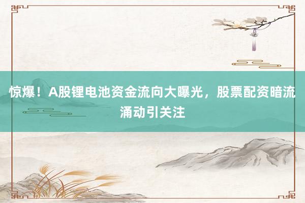 惊爆！A股锂电池资金流向大曝光，股票配资暗流涌动引关注